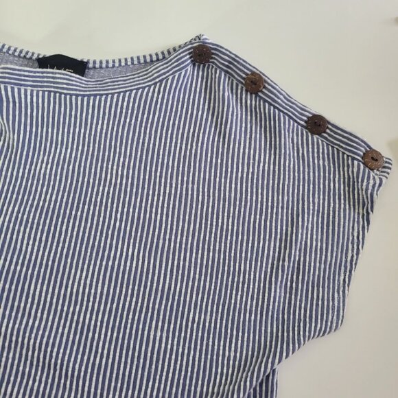W5 Blouse Button Short Sleeve Striped Vertical Blue White Womens Medium - Picture 11 of 13